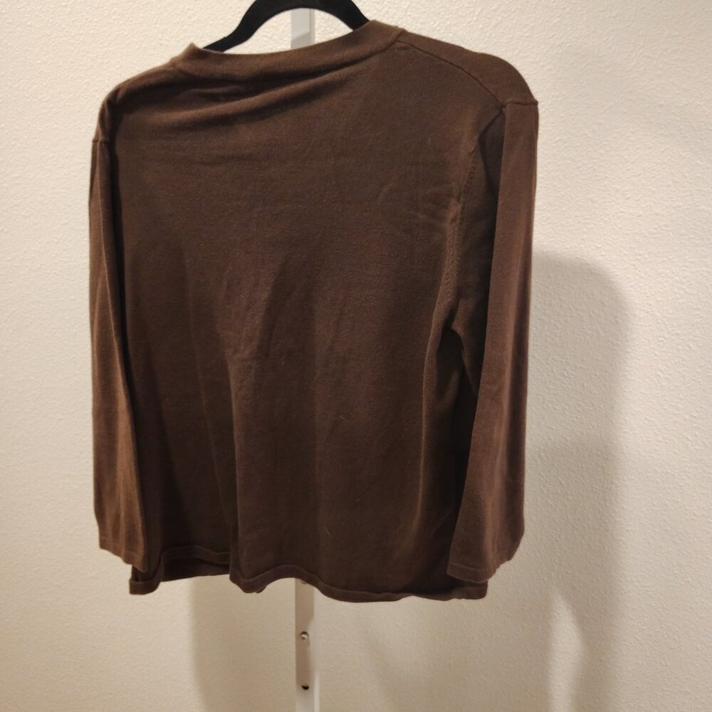 First Issue Women's V-Neck 3/4 Sleeve Top Embellished with Jewels Brown - Picture 10 of 10